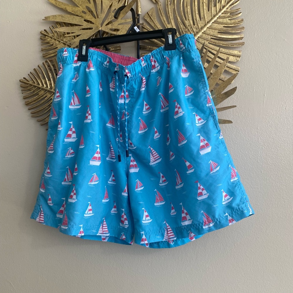 Kids Sailboat Print Swim Trunks - Blue